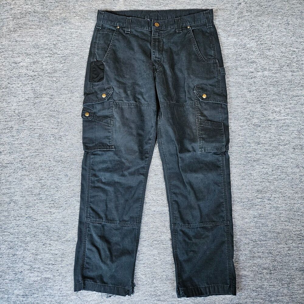 Carhartt Double Knee Cargo Pants Men's Black 34x31 Relaxed Fit Rip Stop B342 BLK